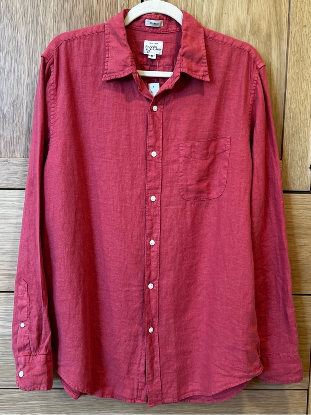 J. Crew Classic Fit Linen Button Front Shirt Red Size Medium NWT Spring Preppy